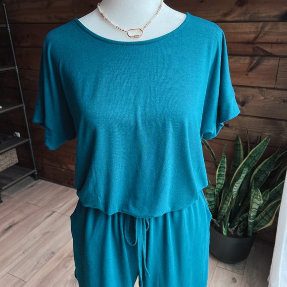 THE ABIGAIL DARK TEAL ROMPER - Picture 6 of 7